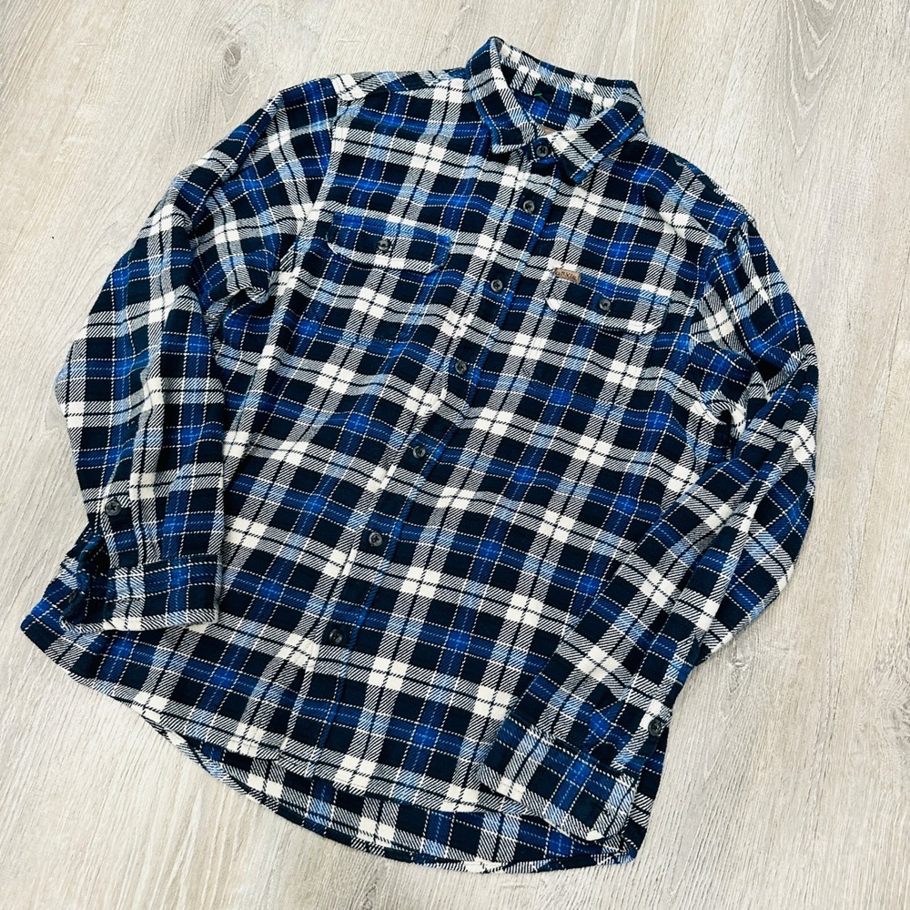 Orvis Shirt Mens Large Blue Plaid Checkered Heavy Flannel Button Down Shirt